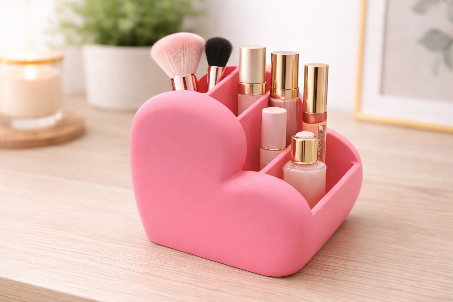 Heart-shaped makeup and desk organizer